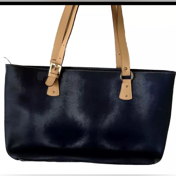 El Potro Tote Leather Blue Shoulder Bag Shopper Zipper Studs Double Handle - Picture 11 of 15